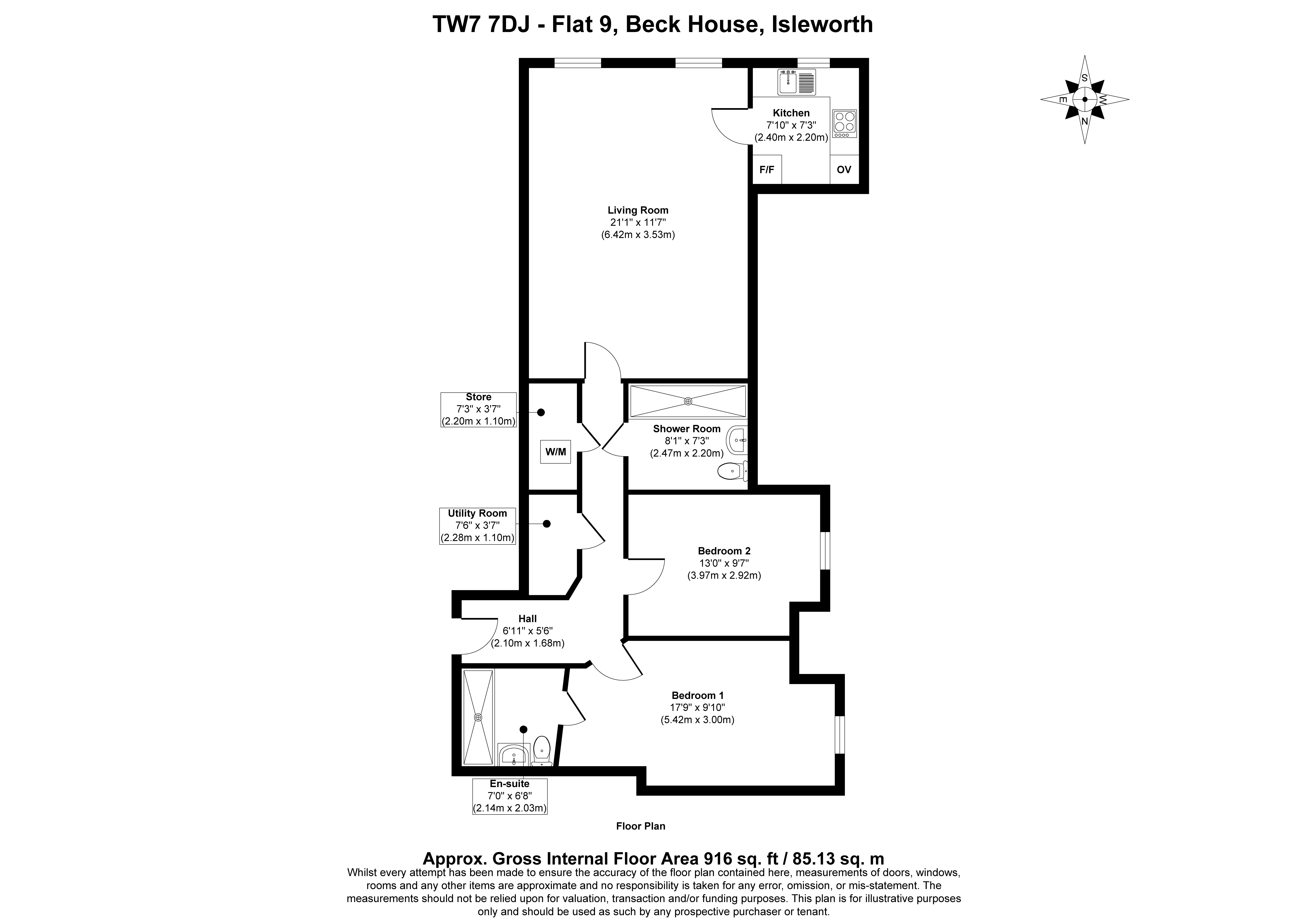 Flat 9, Beck House, 174 Twickenham Road, Isleworth, Greater London TW7 7DJ floorplan